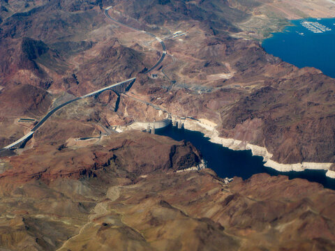 Aerial Photography of Hoover Dam and Lake Mead On Approach To Las Vegas Airport
