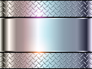 Background silver metallic, 3d chrome vector design with diamond plate opalescence metal texture.