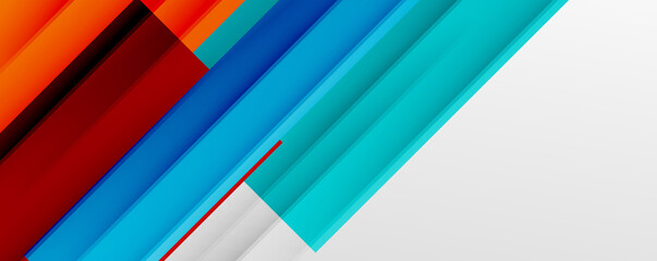 Geometric abstract backgrounds with shadow lines, modern forms, rectangles, squares and fluid gradients. Bright colorful stripes cool backdrops