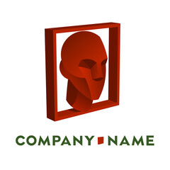 Decorative element for the logo. Stylized image of a human head in a square frame. - 380867622