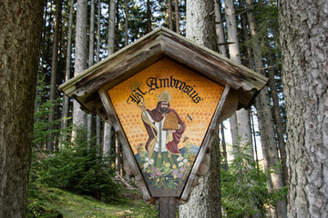 Monument to St. Ambrose the patron saint of bees and beekeepers