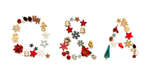 Colorful Christmas Decoration Letter Building English Word Q And A. Festive Ornament Like Christmas...