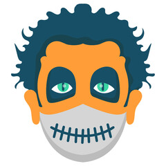 Scary Curly Hair Face Mask Costume Concept, Creepy Challenge Halloween Ghost Wig for Cosplay Party Vector Icon Design, New normal Halloween Symbol on White background, coronavirus prevention Sign 
