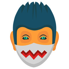 Horror coronavirus prevention face Mask Concept, Wigs Fools Halloween Party Vector Icon Design, New normal Halloween 31 October Symbol on White background 