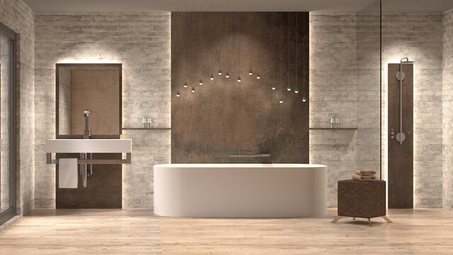 Luxuri&ouml;ses modernes Badezimmer mit freistehender Badewanne
