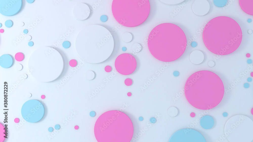 Poster abstract pink, white and blue 3d circles dots pattern. modern color and shapes background