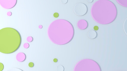 Abstract pink, white and green 3d circles dots pattern. Modern color and shapes background