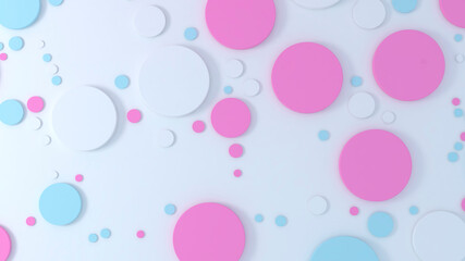 Abstract pink, white and blue 3d circles dots pattern. Modern color and shapes background