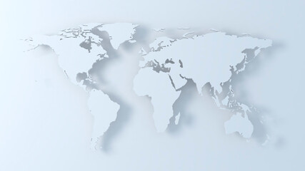 Fototapeta na wymiar World map 3D with shadow. on light blue background. High resolution