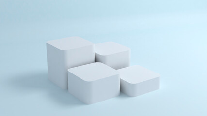  white three cube podium platform.3d illustration light and shadow 