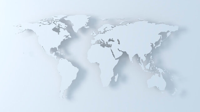 World map 3D with shadow. on light blue background. High resolution