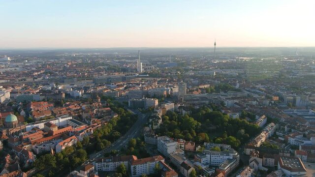 Nuremberg: Aerial view of historic city in German region of Bavaria - landscape panorama of Germany from above, Europe
