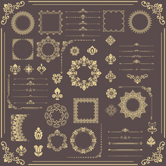 Obraz na płótnie Canvas Vintage set of vector horizontal, square and round elements. Golden elements for backgrounds, frames and monograms. Classic patterns. Set of golden patterns
