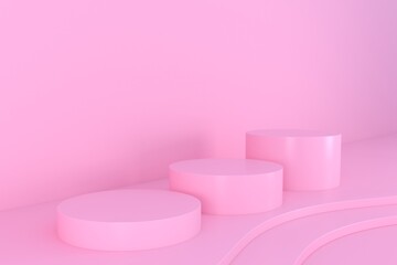 Minimal abstract pink background. Empty podium, pastel color, modern stage, showcase.minimalist mockup for podium display or showcase, 3d rendering.	