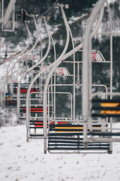 Old ski lift during the winter