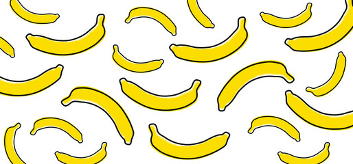 Fresh banana fruits. Continuous Line drawing of fruit, silhouette. line art drawing. Black line sketch pattern. Flat vector graphic hand draw sign. Cartoon bananas.