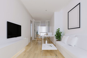 3D living room interior of modern house white style.