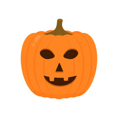 Halloween Pumpkin with smiling face icon isolated on white. Cute cartoon Jack-o -Lantern. Halloween party decorations. Easy to edit vector template