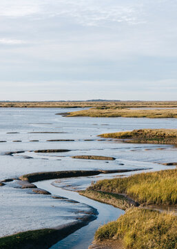 Low tide salt marsh at Burnham Overy Staithe, Norfolk, UK.