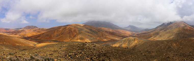 Panoramic view of mountain landscape view from Astronomical viewpoint Sicasumbre (Mirador Astronomico De Sica Sumbre). Fuerteventira. Canary Islands. Spain.