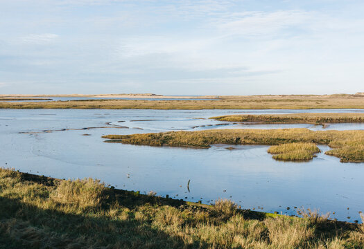 Low tide salt marsh at Burnham Overy Staithe, Norfolk, UK.