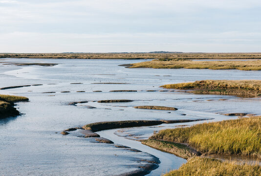 Low tide salt marsh at Burnham Overy Staithe, Norfolk, UK.