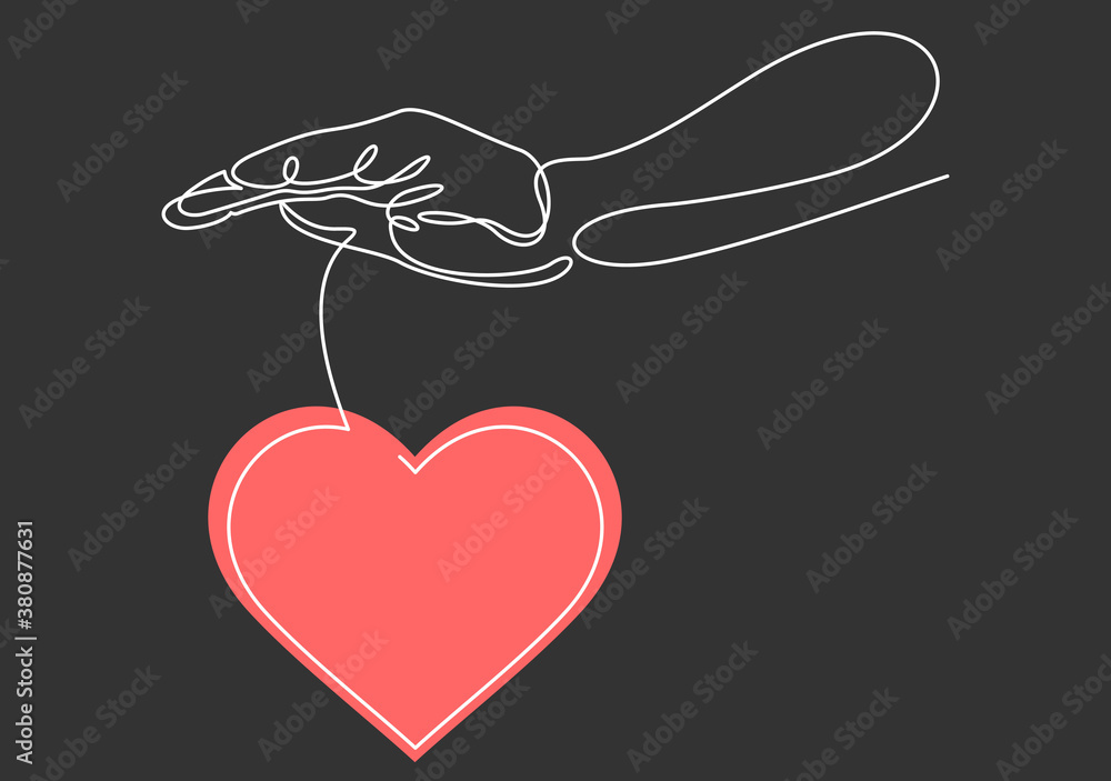 Poster heart in hand-continuous line drawing.symbol for your web site design