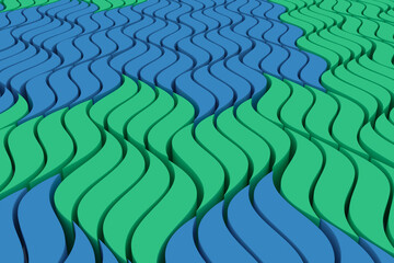 Fototapeta premium Volumetric green and blue waves in the form of a pattern