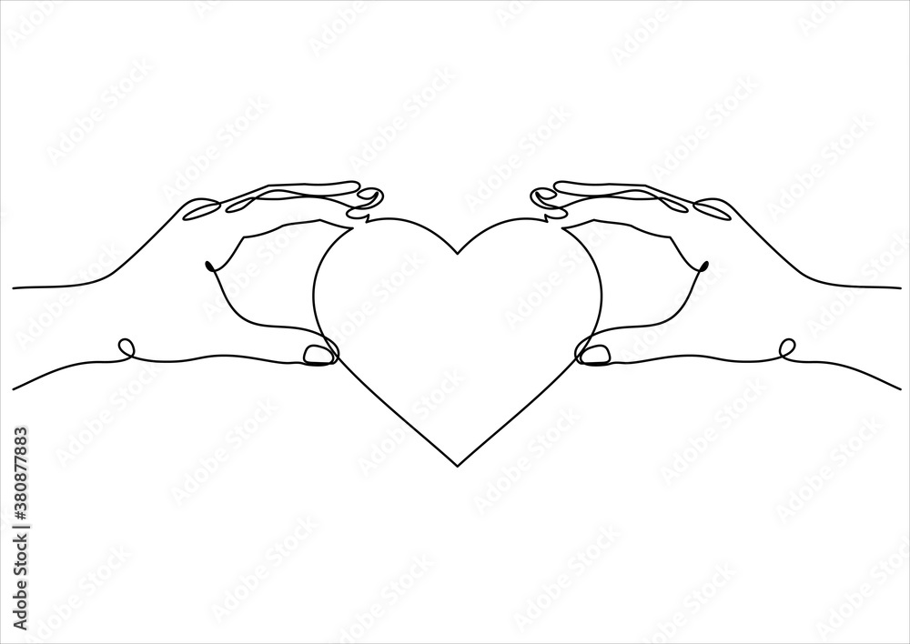 Poster heart in hand-continuous line drawing.symbol for your web site design