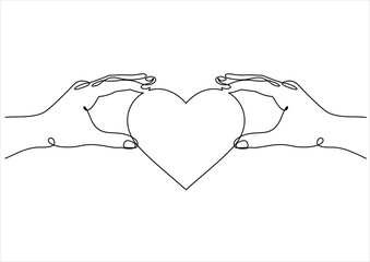 Heart in hand-continuous line drawing.Symbol for your web site design