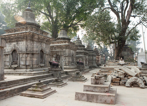 Ancient temples inside the Pashupatinath Temple premises.