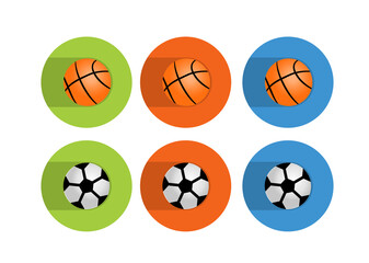 Set of basketball and football balls flat icons for web and mobile