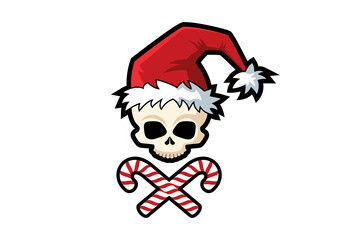 Scary Santa Claus Skull icon vector. The skull of Santa Claus with crossed candies cartoon character. Spooky Santa icon isolated on a white background. Scary Christmas symbol vector