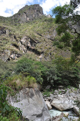 Fototapeta na wymiar The mountains near Machu Picchu, as seen from a valley below