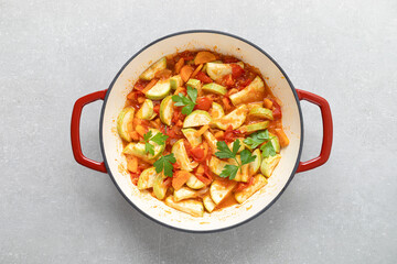 Sauteed Vegetables. Zucchini, carrot, onion, garlic and tomatoes