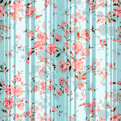 Watercolor seamless hand drawn pattern with beautiful wildflowers