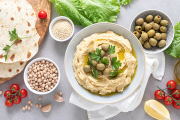Chickpea hummus with green olives