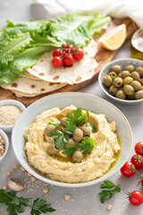 Chickpea hummus with green olives