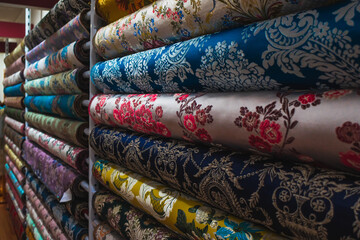 Colorful fabric in a clothing store