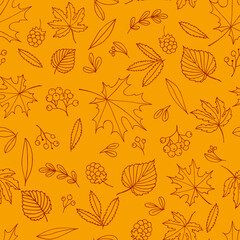 Fototapeta na wymiar Autumn leaves pattern. Thanksgiving seamless background with various leaves and berries.