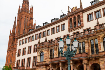 Naklejka premium New town hall and market church in Wiesbaden