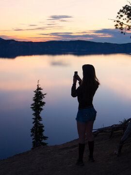 Girl, Lake, Smartphone