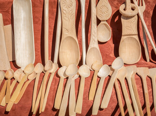 Hand made traditional romanian tablespoons on dispaly