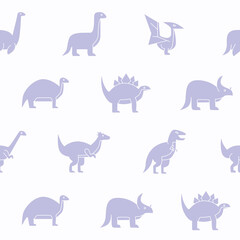 Dinosaurs - Vector background (seamless pattern) of silhouettes triceratops, stegosaurus, tyrannosaurus and other animals of the Jurassic period for graphic design