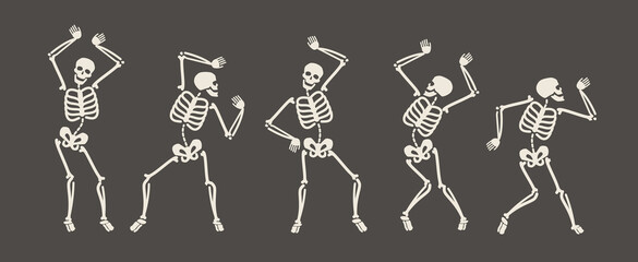 Funny skeletons dancing. Day of Dead, Halloween concept vector illustration - obrazy, fototapety, plakaty