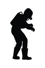 Scientist in chemical protection uniform silhouette vector
