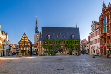 Obraz premium Old Town Hall at the historic City Quedlinburg, Germany