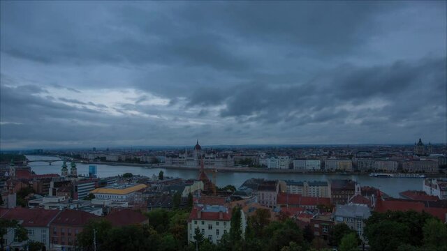 Cloudy Budapest Day to Night, from Fisherman's bastion Lookout.