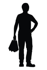 Sad man with shopping bag silhouette vector