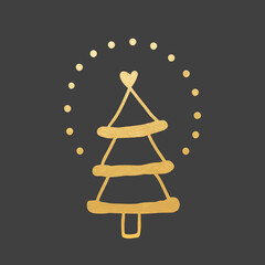 Gold Christmas Tree - Christmas Vector Decoration